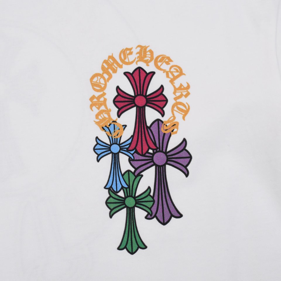 CHROME Hearts Multicolor Horse Shoe Logo T-shirt - White Unisex Streetwear Limited Edition