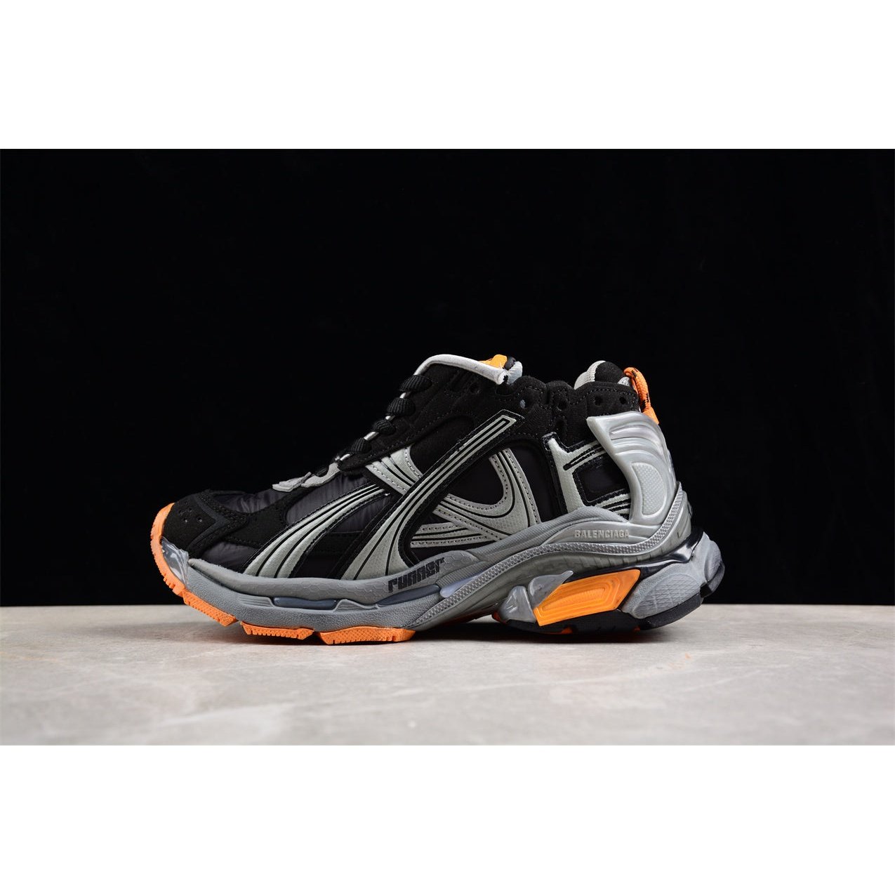 BALENCIAGA Runner - Grey Orange Sneakers - Black Unisex Streetwear Limited Edition - The Balenciaga Runner x Black Grey Orange sneakers showcase a striking blend of style and