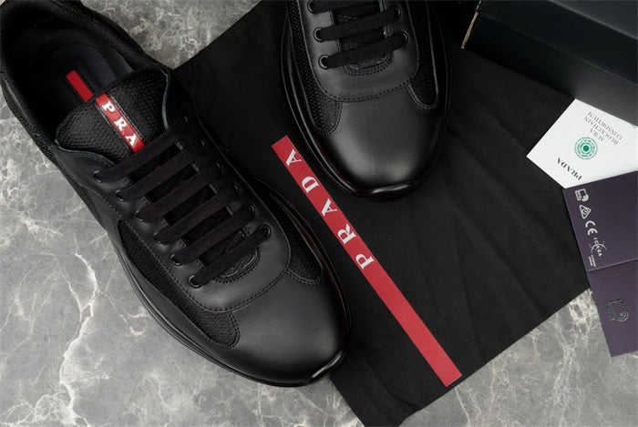 PRADA America's Cup Leather Sneakers - Black Unisex Streetwear Limited Edition