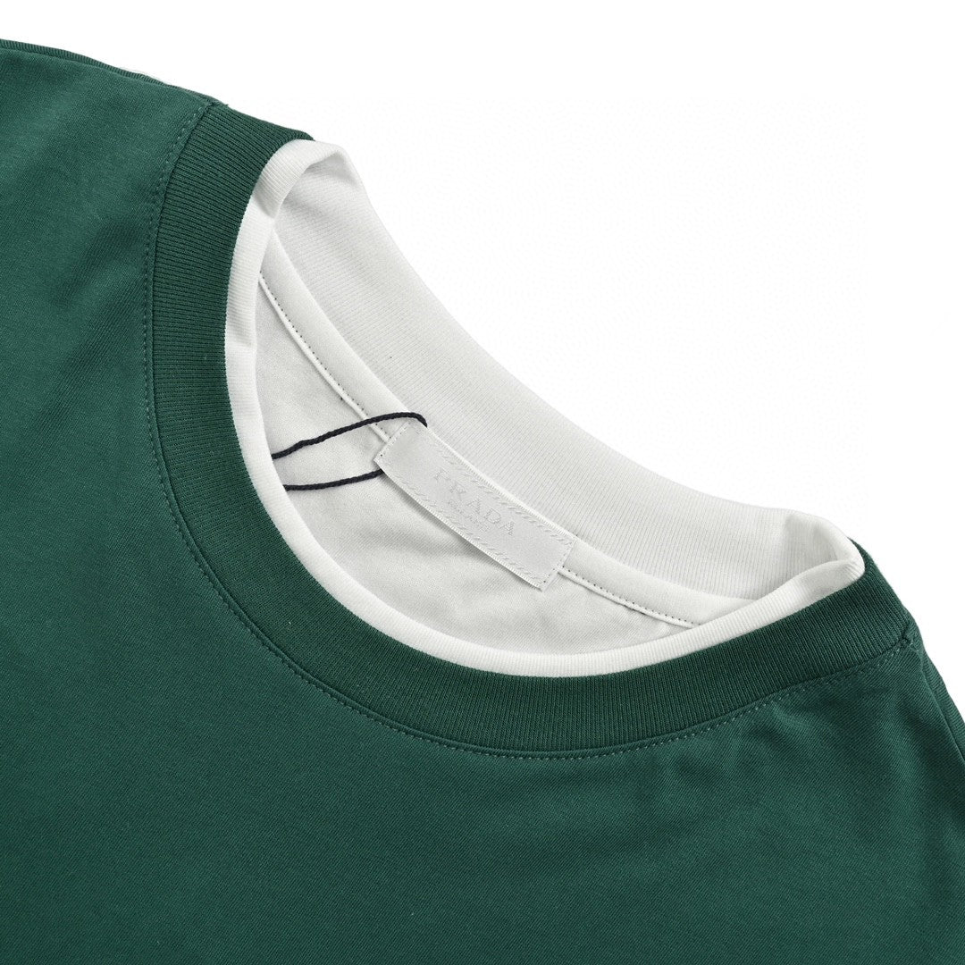 Prada Contrast Trim T-shirt - Green Unisex Streetwear Limited Edition - Elevate your casual wardrobe with the Prada Green Contrast Trim T-Shirt. This stylish shirt features