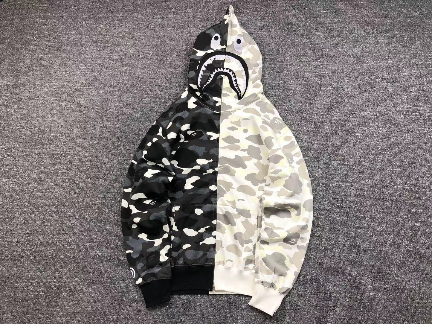 BAPE City Camo Half Shark Full Zip Hoodie White - - Black Unisex Streetwear Limited Edition