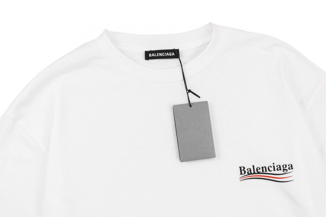 Balenciaga Wave Logo T-shirt (white) Unisex Streetwear Limited Edition - <p dir='ltr'><span>Classic white t-shirt featuring the iconic Balenciaga logo with wave accents in red