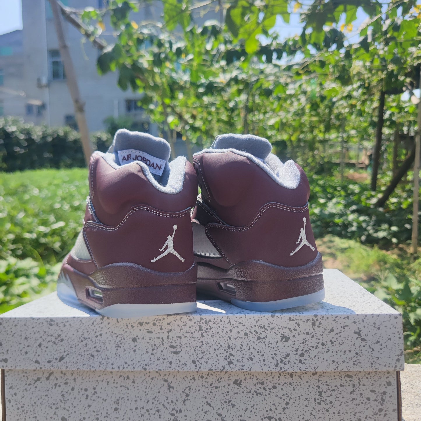 Jordan 5 Maroon - Grey Unisex Streetwear Limited Edition - Step into sophistication with the Air Jordan 5 in a luxurious maroon colorway, a sneaker