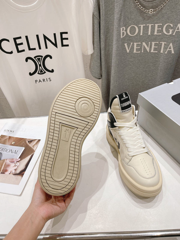 Rick Owens Cream And High-top Sneakers - Black Unisex Streetwear Limited Edition - **Rick Owens Cream and Black High-Top Sneakers: A Blend of Modern Aesthetics and Superior Craftsmanship**