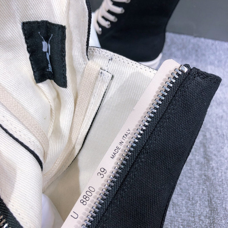 Rick Owens Canvas Boots With Ruched Fabric - Black Unisex Streetwear Limited Edition - **Rick Owens Black Canvas Boots with Ruched Fabric** Introducing the Rick Owens Black Canvas Boots