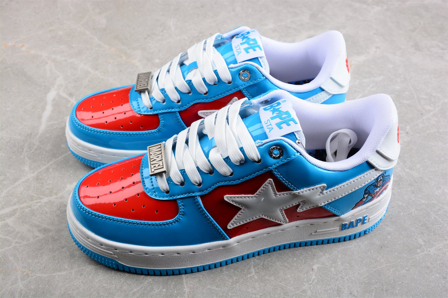 BAPE Sta Low-top Sneakers In Blue And Captain America Edition - Red Unisex Streetwear Limited Edition - **BAPE STA Low-Top Sneakers in Blue and Red Captain America Edition** Step into superhero style