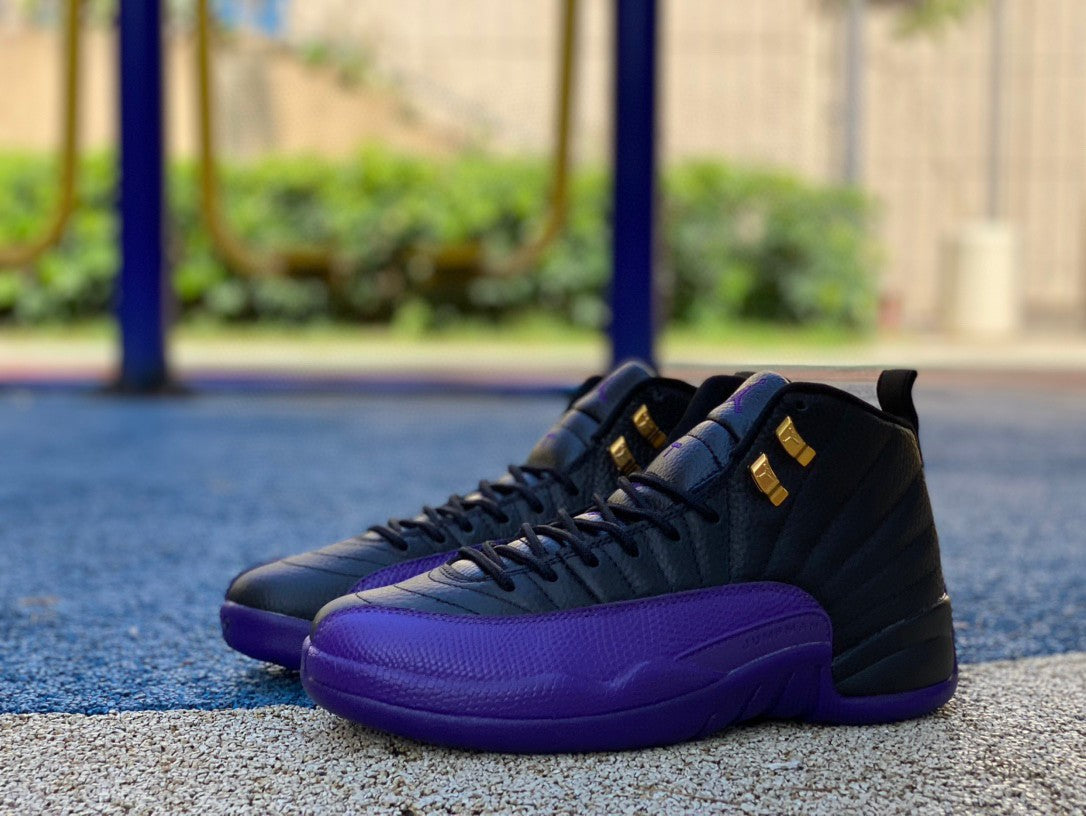 Jordan 12 - Field Purple-metallic Gold-ta - I - Black Unisex Streetwear Limited Edition - Introducing the Air Jordan 12 Retro in an eye-catching black and purple colorway, a bold