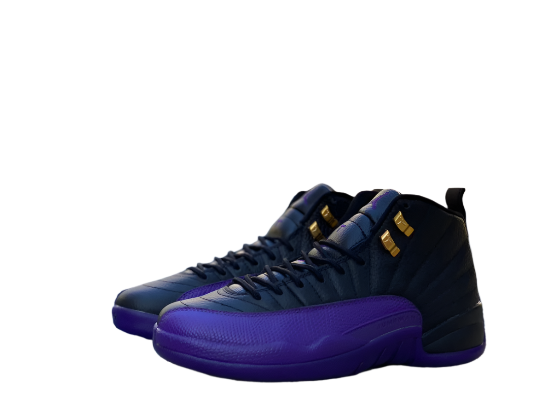 Jordan 12 - Field Purple-metallic Gold-ta - I - Black Unisex Streetwear Limited Edition - Introducing the Air Jordan 12 Retro in an eye-catching black and purple colorway, a bold