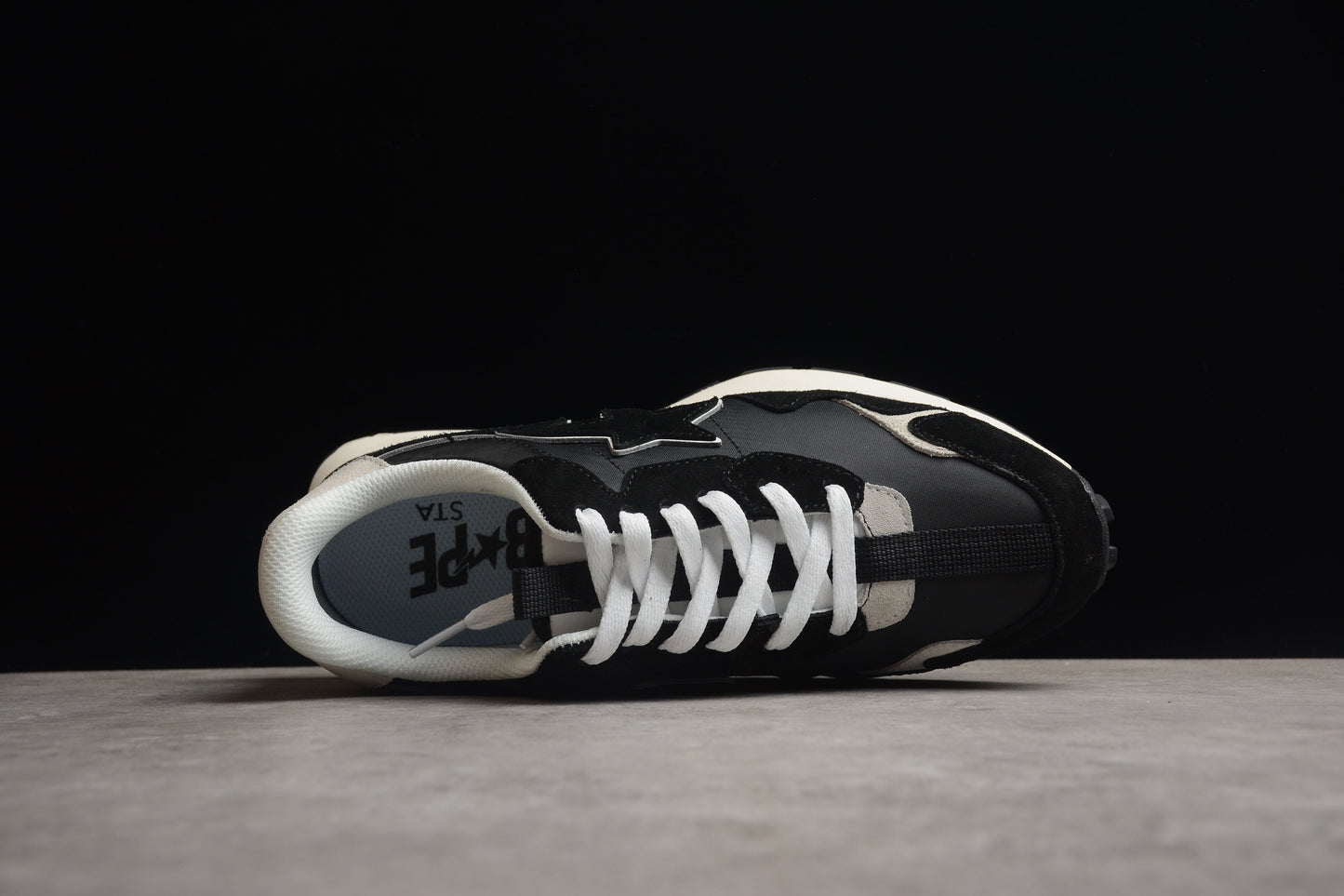 BAPE Sta Retro Runner And White Sneakers - Black Unisex Streetwear Limited Edition - **BAPE STA Retro Runner Black and White Sneakers** Step into timeless style with the BAPE