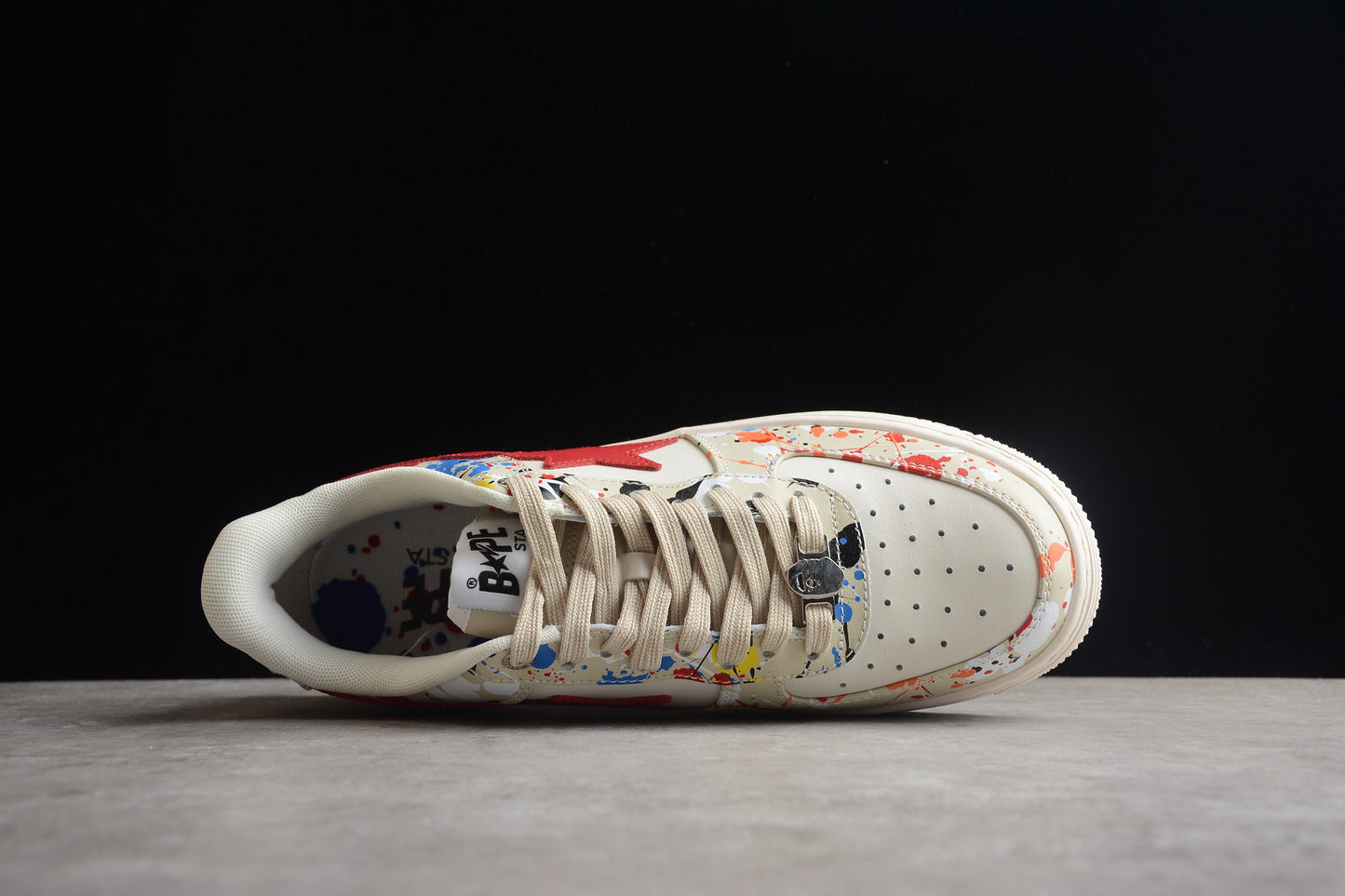 BAPE Sta Splatter Low-top Sneakers - Black Unisex Streetwear Limited Edition - **BAPE STA Splatter Low-Top Sneakers** Add a splash of vibrant creativity to your sneaker collection