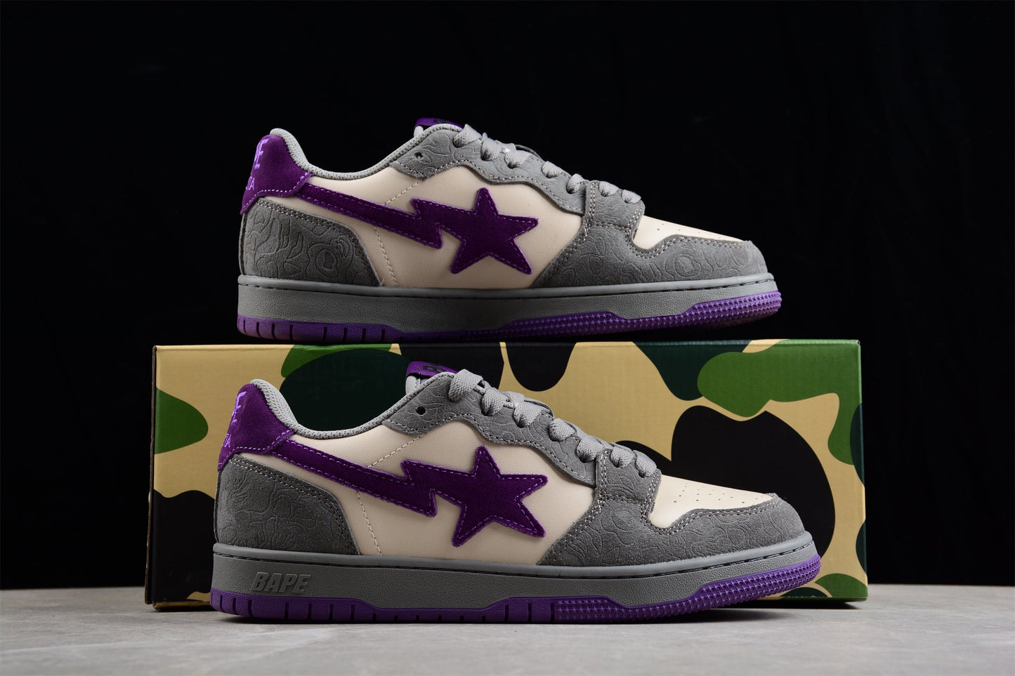 BAPE Sta Low-top Sneakers In Grey And - Purple Unisex Streetwear Limited Edition - **BAPE STA Low-Top Sneakers in Grey and Purple** Elevate your sneaker collection with the BAPE