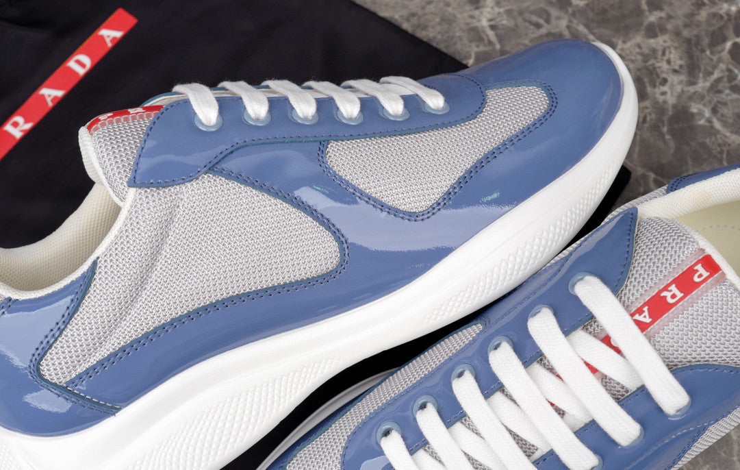 PRADA America's Cup Silver Sneakers - Blue Unisex Streetwear Limited Edition