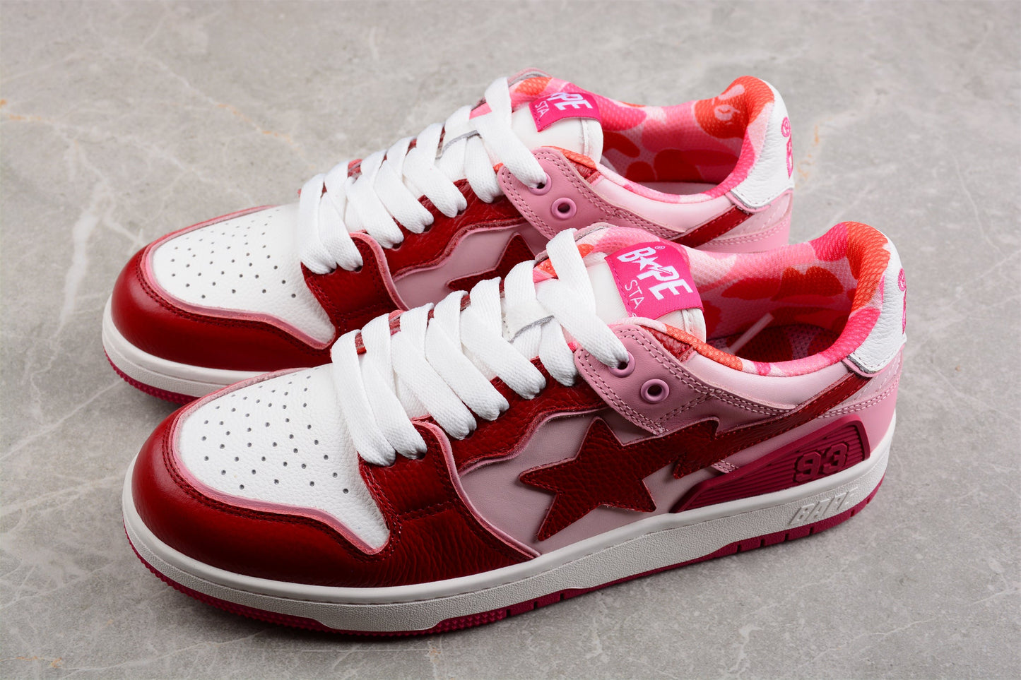 BAPE Sta Low-top Sneakers In And Pink - Red Unisex Streetwear Limited Edition - **BAPE STA Low-Top Sneakers in Red and Pink** Unleash a burst of color with the