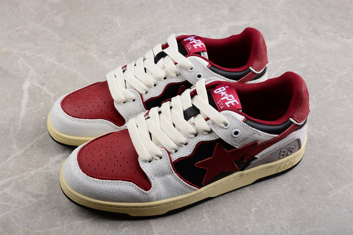 BAPE Sta Low Top Sneakers In Red, White, And - Black Unisex Streetwear Limited Edition - Introducing the BAPE STA Low Top Sneakers in Red, White, and Black C a dynamic