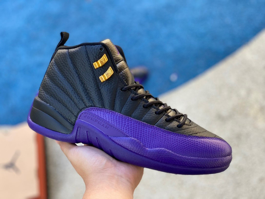Jordan 12 - Field Purple-metallic Gold-ta - I - Black Unisex Streetwear Limited Edition - Introducing the Air Jordan 12 Retro in an eye-catching black and purple colorway, a bold