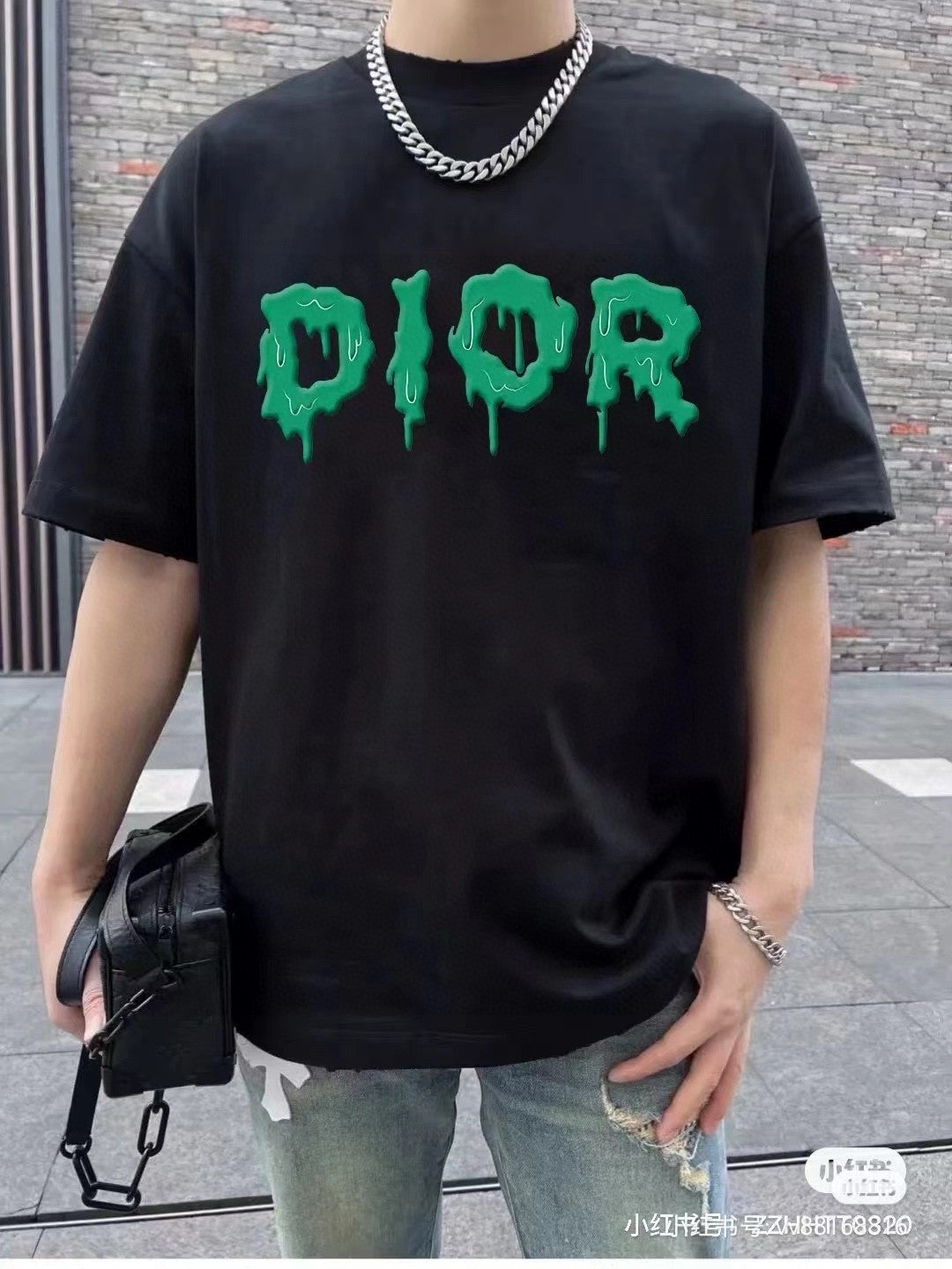 Dior Dripping Logo T-shirt (black) Unisex Streetwear Limited Edition - The Dior Dripping Logo T-Shirt in black adds a bold and creative touch to any