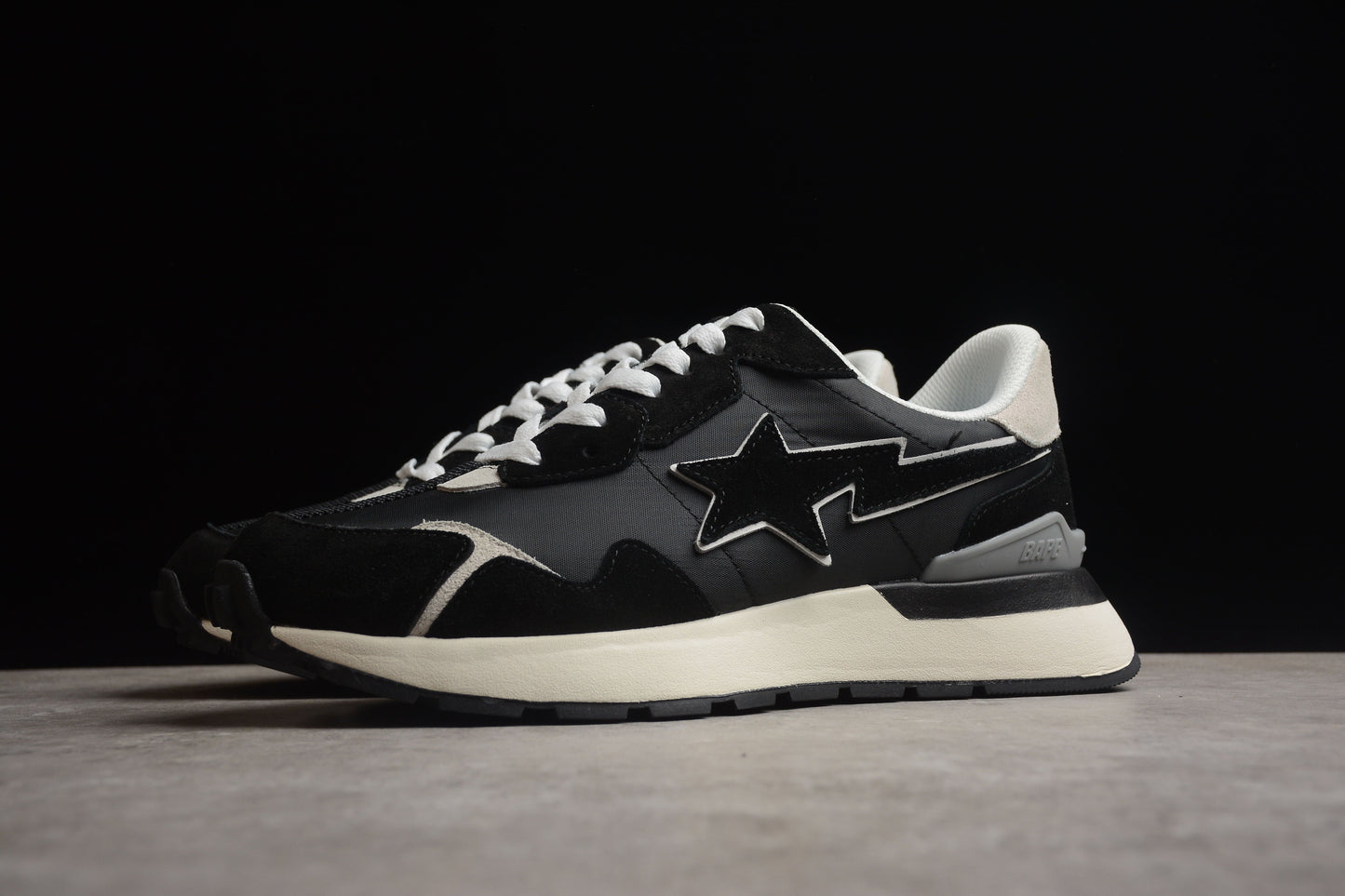 BAPE Sta Retro Runner And White Sneakers - Black Unisex Streetwear Limited Edition - **BAPE STA Retro Runner Black and White Sneakers** Step into timeless style with the BAPE