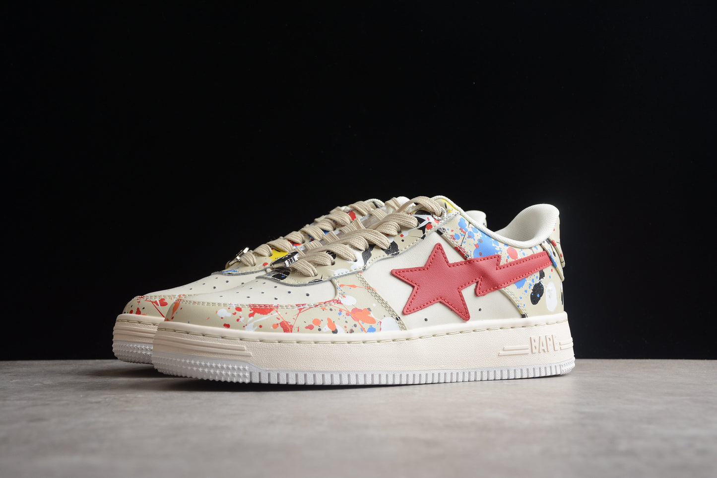 BAPE Sta Splatter Low-top Sneakers - Black Unisex Streetwear Limited Edition - **BAPE STA Splatter Low-Top Sneakers** Add a splash of vibrant creativity to your sneaker collection