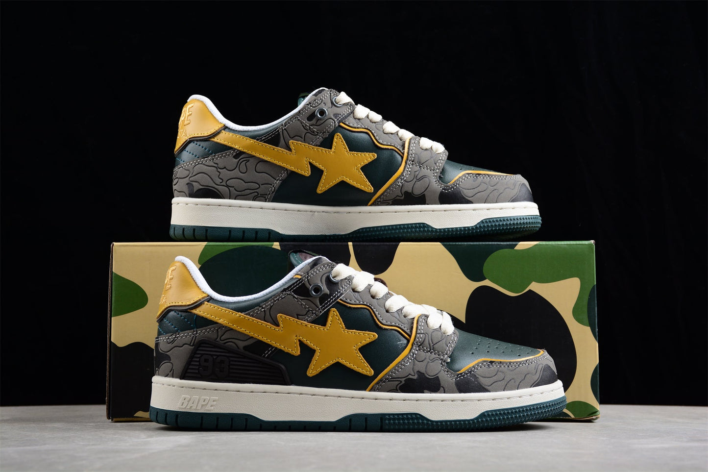 BAPE Sta Low-top Sneakers In And Yellow - Green Unisex Streetwear Limited Edition - **BAPE STA Low-Top Sneakers in Green and Yellow** Step into a world of vibrant style