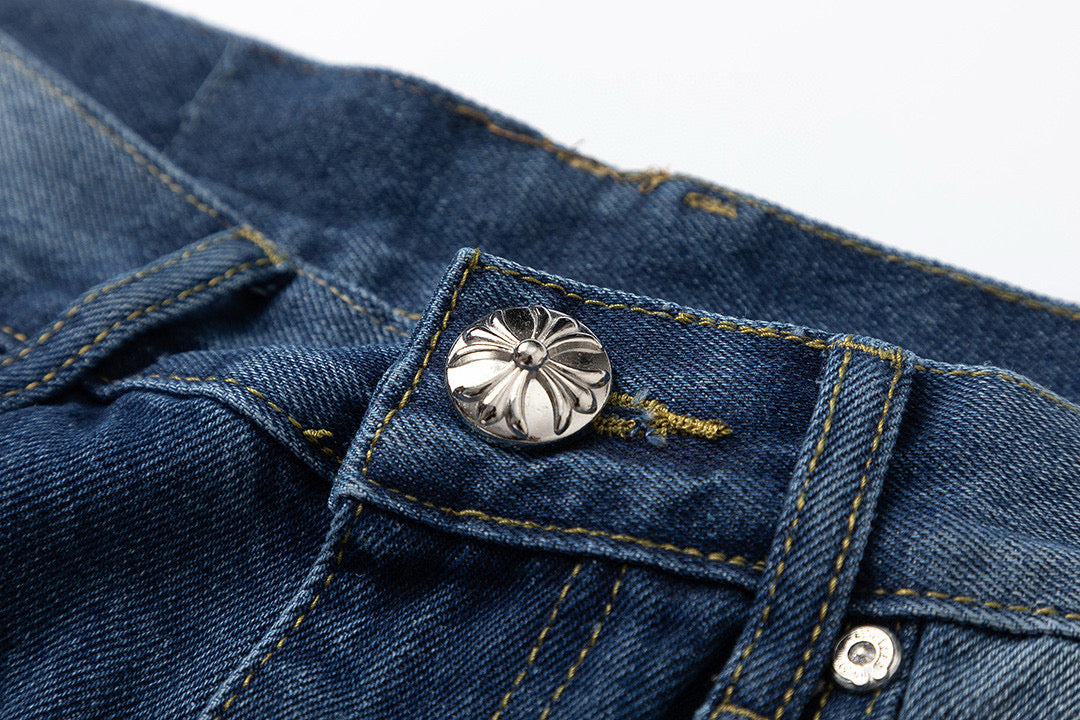 CHROME Hearts Cross Patch Jeans Denim - Blue Unisex Streetwear Limited Edition