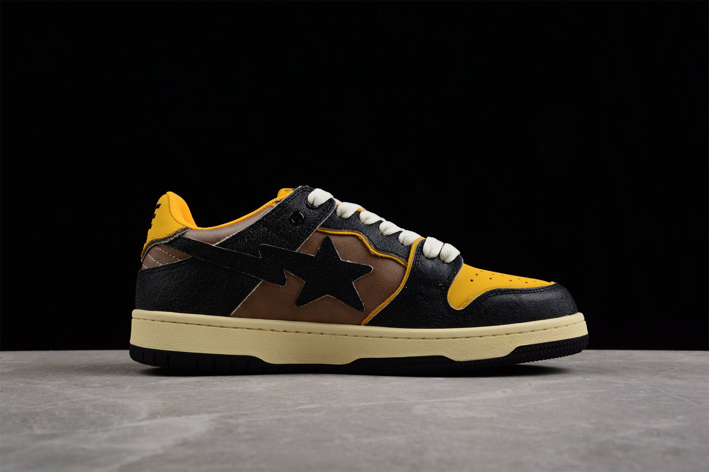 BAPE Sta Low Top Sneakers In And Yellow - Black Unisex Streetwear Limited Edition - Introducing the BAPE STA Low Top Sneakers in Black and Yellow C a perfect blend