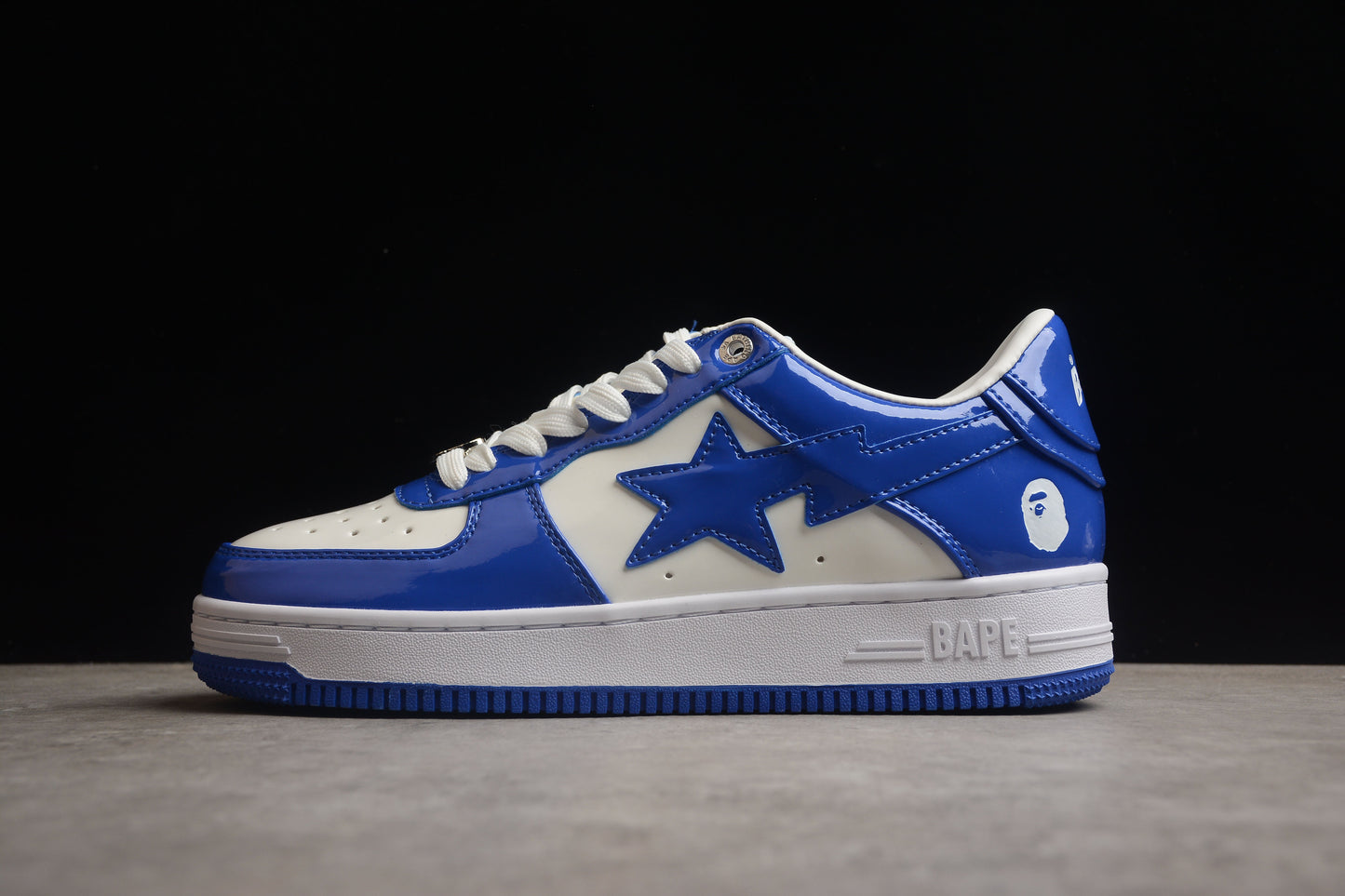 BAPE Sta Low-top Blue And Patent Leather Sneakers - White Unisex Streetwear Limited Edition - **BAPE STA Low-Top Blue and White Patent Leather Sneakers** Unleash your inner trendsetter with the