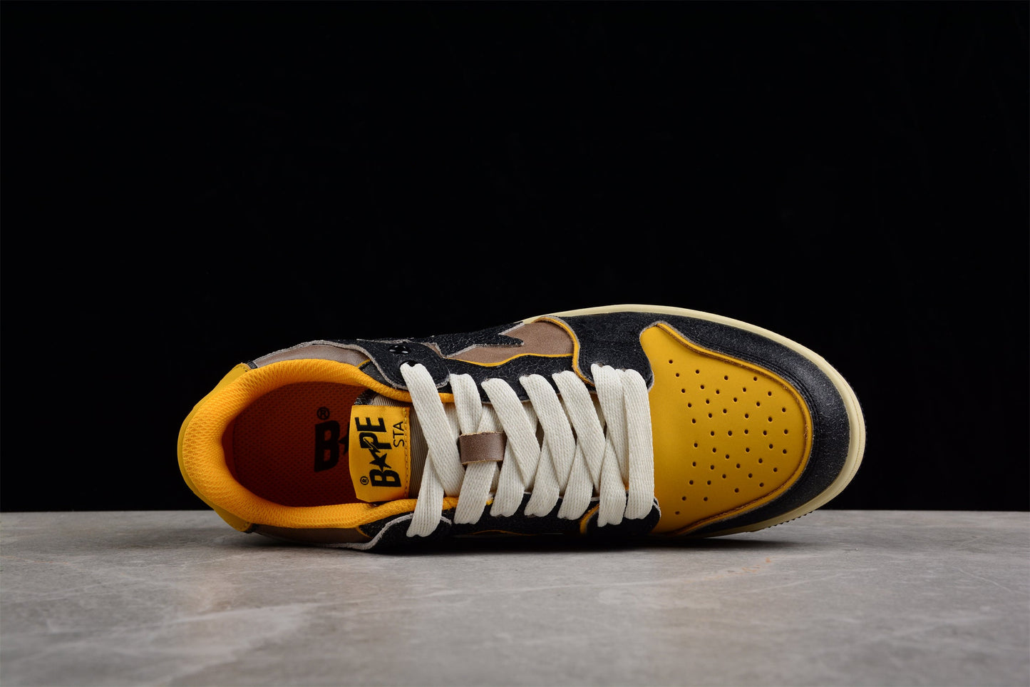 BAPE Sta Low Top Sneakers In And Yellow - Black Unisex Streetwear Limited Edition - Introducing the BAPE STA Low Top Sneakers in Black and Yellow C a perfect blend
