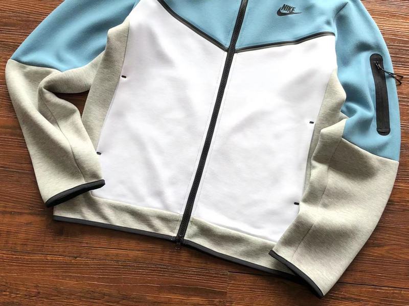 NIKE Tech Fleece Hoodie - Baby Blue - Grey - - White Unisex Streetwear Limited Edition - The NIKE TECH FLEECE HOODIE BABY BLUE/GREY/WHITE - REPLICA combine modern athletic functionality with a