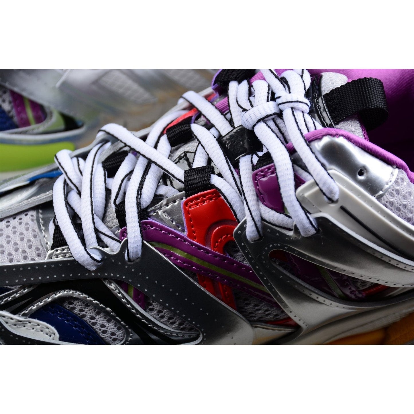 BALENCIAGA Track - Leather Free Silver Multi - White Unisex Streetwear Limited Edition - The Balenciaga Track x Leather Free White Silver Multi is an eco-conscious iteration of the