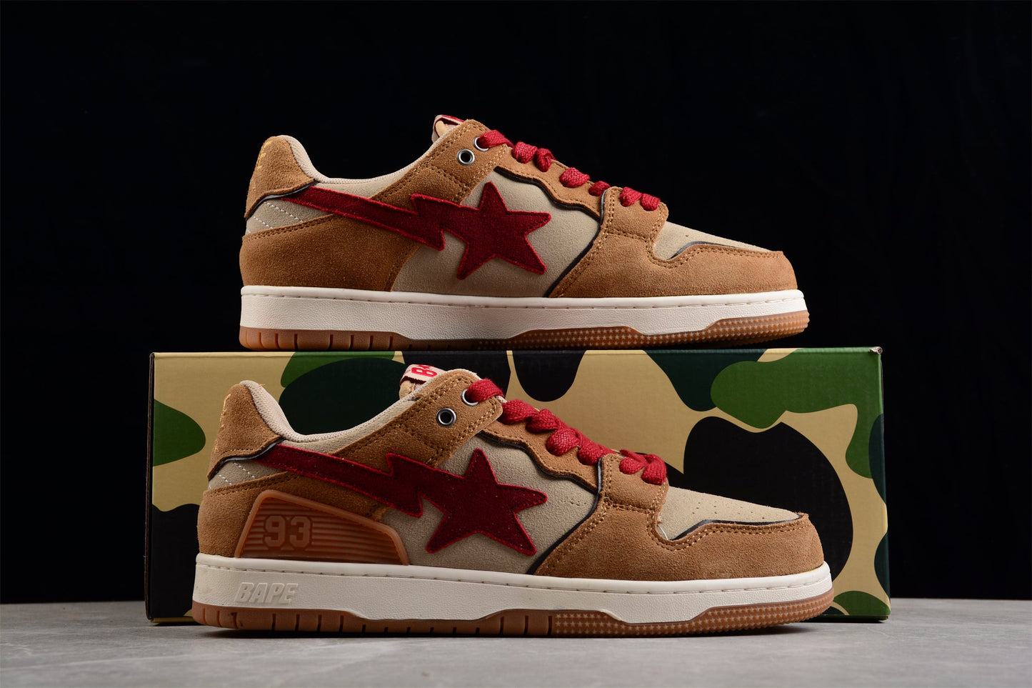 BAPE Sta Low-top Sneakers In And Brown - Red Unisex Streetwear Limited Edition - **BAPE STA Low-Top Sneakers in Red and Brown** Unleash a burst of color with the