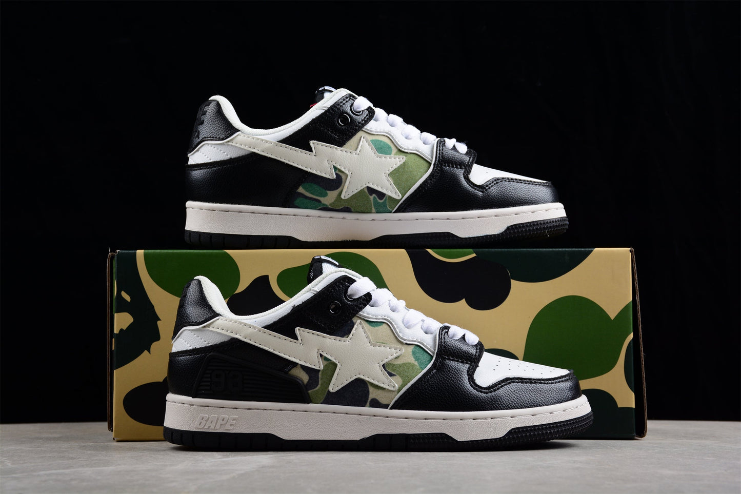 BAPE Sta Low-top Sneakers In Black, White, And Camo Unisex Streetwear Limited Edition - **BAPE STA Low-Top Sneakers in Black, White, and Camo** Introducing the BAPE STA Low-Top Sneakers