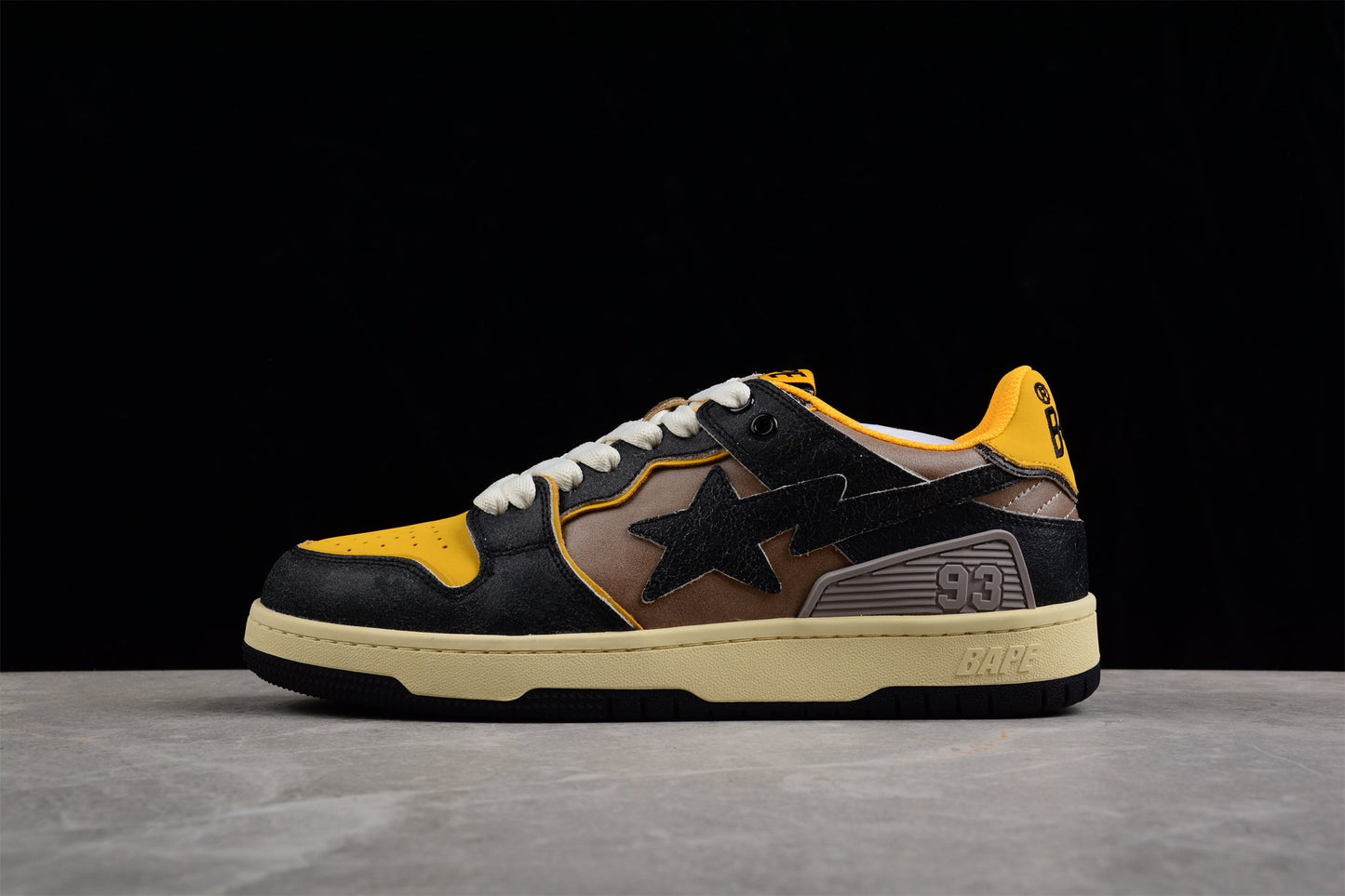 BAPE Sta Low Top Sneakers In And Yellow - Black Unisex Streetwear Limited Edition - Introducing the BAPE STA Low Top Sneakers in Black and Yellow C a perfect blend