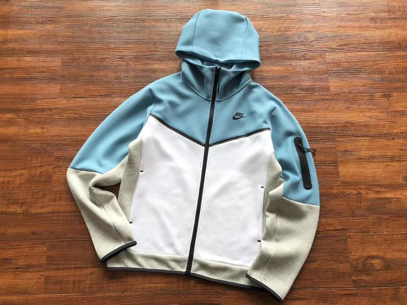 NIKE Tech Fleece Hoodie - Baby Blue - Grey - - White Unisex Streetwear Limited Edition - The NIKE TECH FLEECE HOODIE BABY BLUE/GREY/WHITE - REPLICA combine modern athletic functionality with a