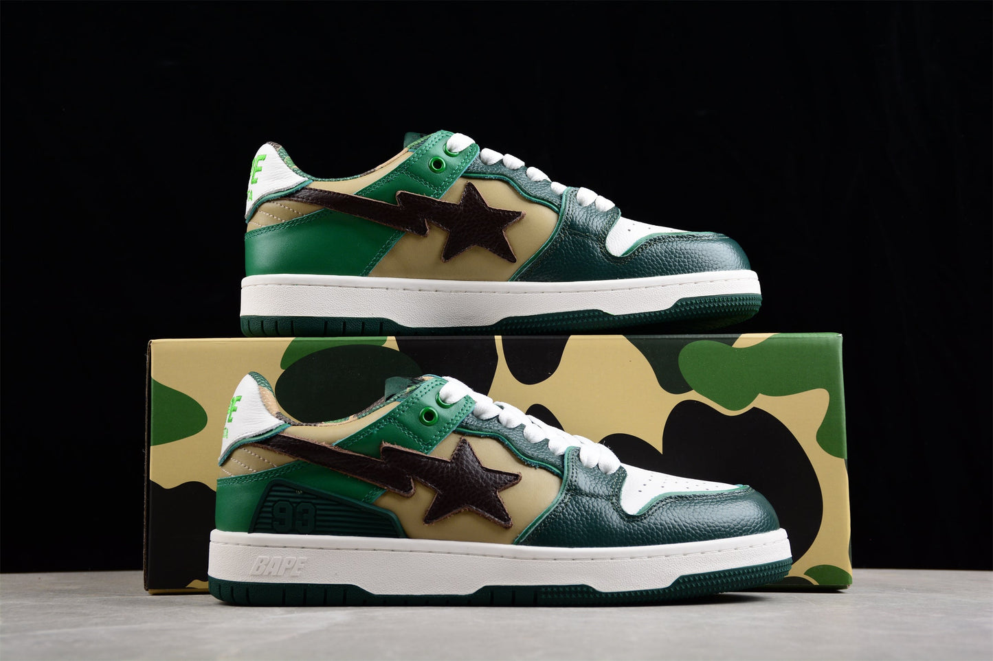 BAPE Sta Low-top Sneakers In And Brown - Green Unisex Streetwear Limited Edition - **BAPE STA Low-Top Sneakers in Green and Brown** Experience the perfect blend of style and