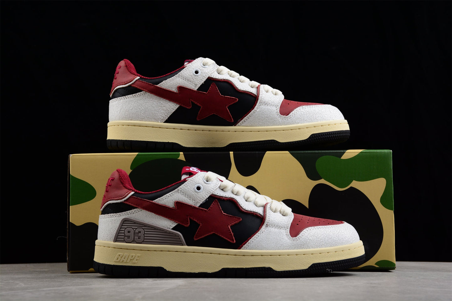 BAPE Sta Low Top Sneakers In Red, White, And - Black Unisex Streetwear Limited Edition - Introducing the BAPE STA Low Top Sneakers in Red, White, and Black C a dynamic