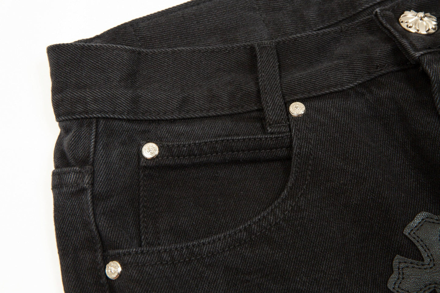 CHROME Hearts Cross Patch Jeans - Black Unisex Streetwear Limited Edition