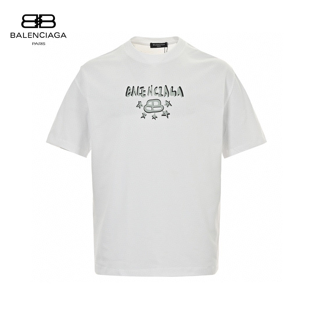 Balenciaga T-shirt - Star Graphic - White Unisex Streetwear Limited Edition - <span>This Balenciaga t-shirt features a playful design with the Balenciaga logo in a stylized font