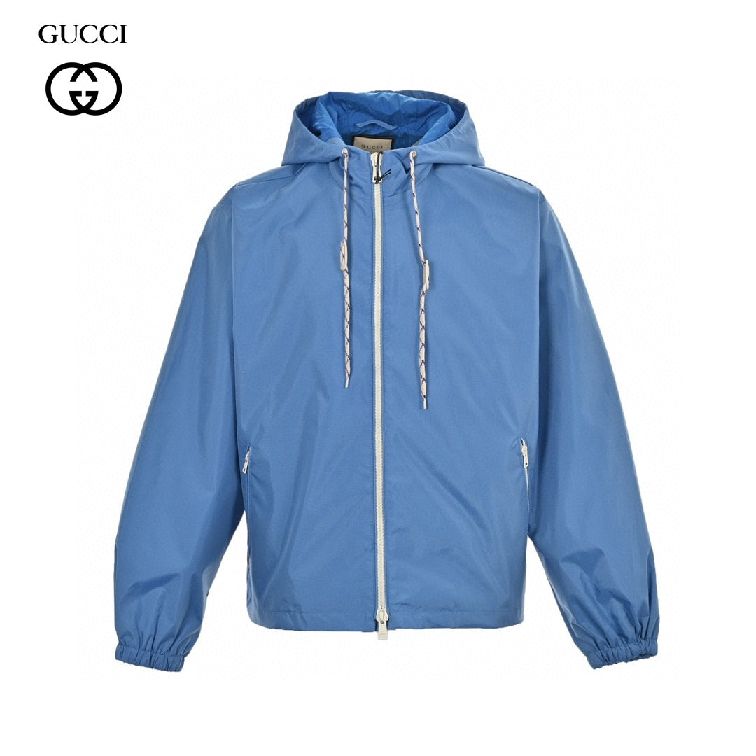 Gucci Hooded Jacket - Blue Unisex Streetwear Limited Edition - This Gucci jacket features a vibrant blue design with a front zip closure. It has