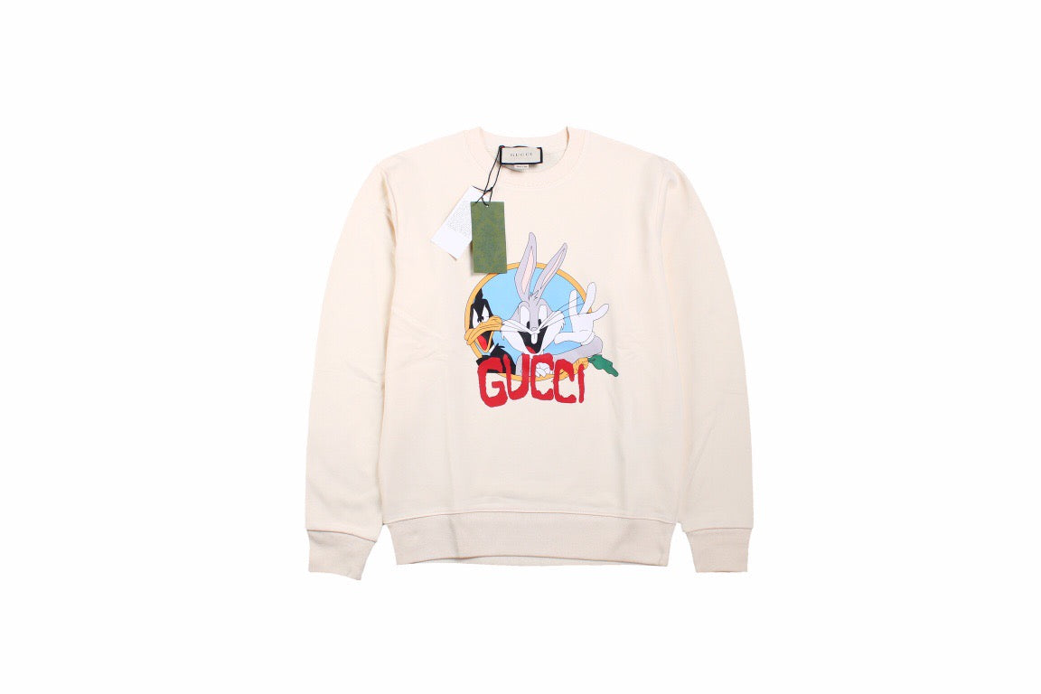 Gucci Bugs Bunny Sweatshirt - - White Unisex Streetwear Limited Edition - This white Gucci sweatshirt features a playful graphic of Bugs Bunny with the iconic Gucci