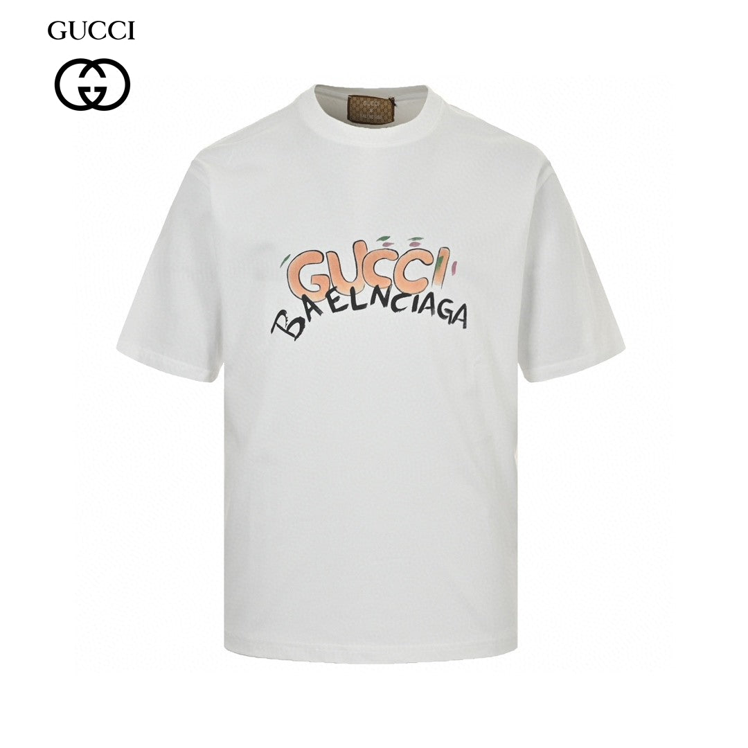 Gucci - Balenciaga Collaboration T-shirt (white) Unisex Streetwear Limited Edition - The Gucci x Balenciaga Collaboration T-Shirt in white is a standout piece from the highly