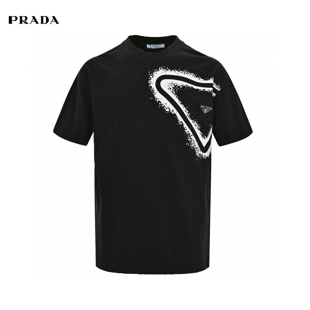 Prada Triangle Spray Paint Logo T-shirt (black) Unisex Streetwear Limited Edition - The Prada Triangle Spray Paint Logo T-Shirt in black is a striking piece that combines