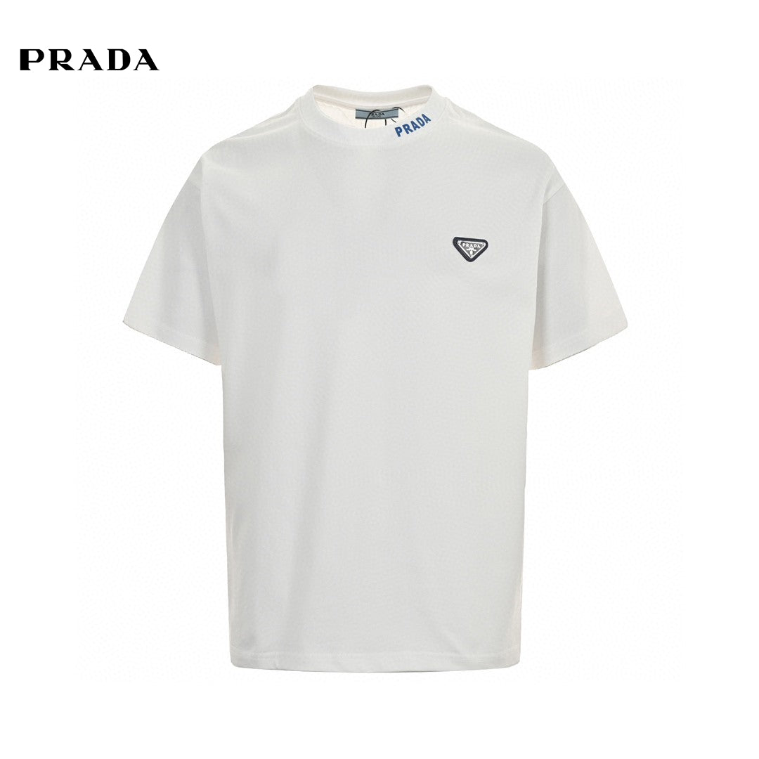 Prada Triangle Logo T-shirt - White Unisex Streetwear Limited Edition - This Prada t-shirt showcases the classic Prada triangle logo on the chest. Crafted from premium