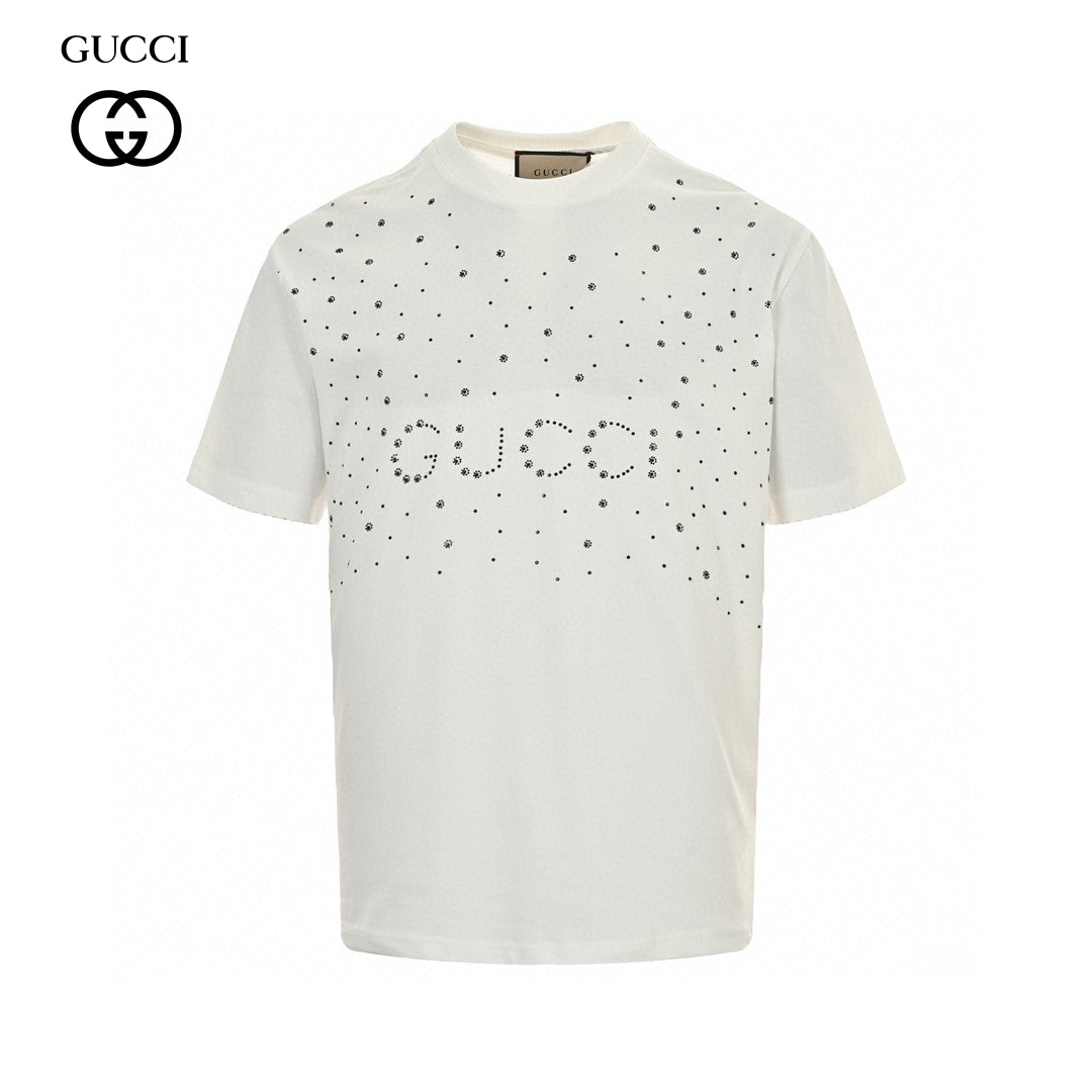 Gucci Embellished T-shirt - White Unisex Streetwear Limited Edition - This Gucci t-shirt features a stylish design with the Gucci logo and small black dot