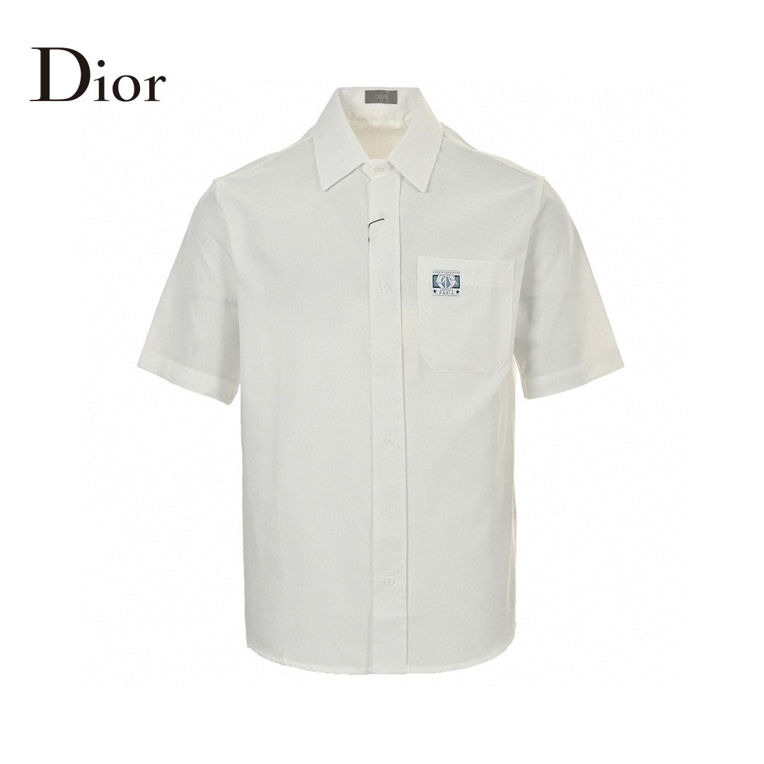 Dior Short Sleeve Button-up Shirt (white) Unisex Streetwear Limited Edition - The Dior Short Sleeve Button-Up Shirt in white is a classic piece that epitomizes timeless