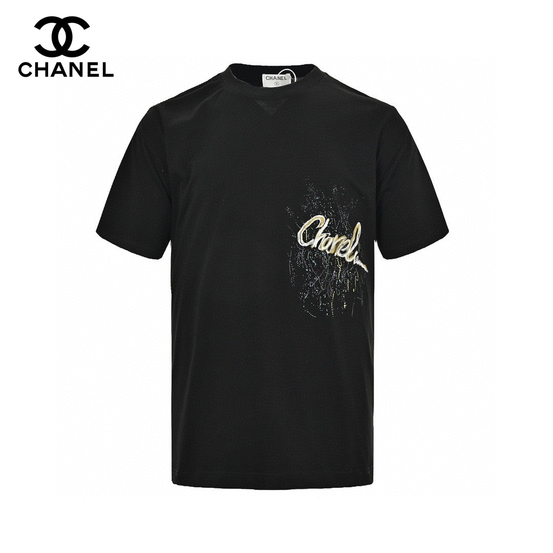 Chanel T-shirt - Black Unisex Streetwear Limited Edition - This Chanel t-shirt features a minimalist black design. It has a subtle graphic on the