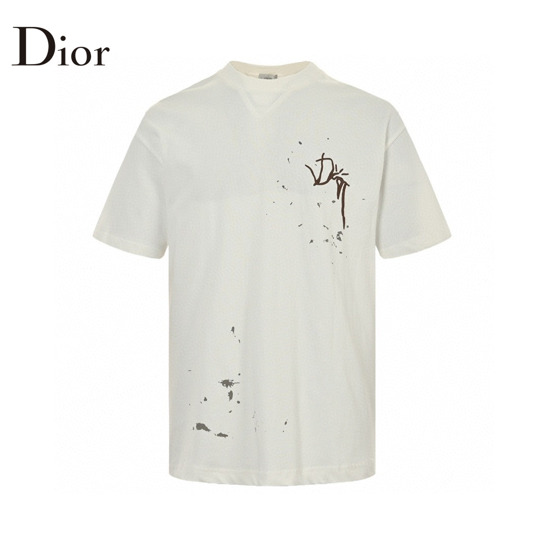 Dior Artistic Splatter T-shirt (white) Unisex Streetwear Limited Edition - The Dior Artistic Splatter T-Shirt in white is a refined yet avant-garde piece that embodies