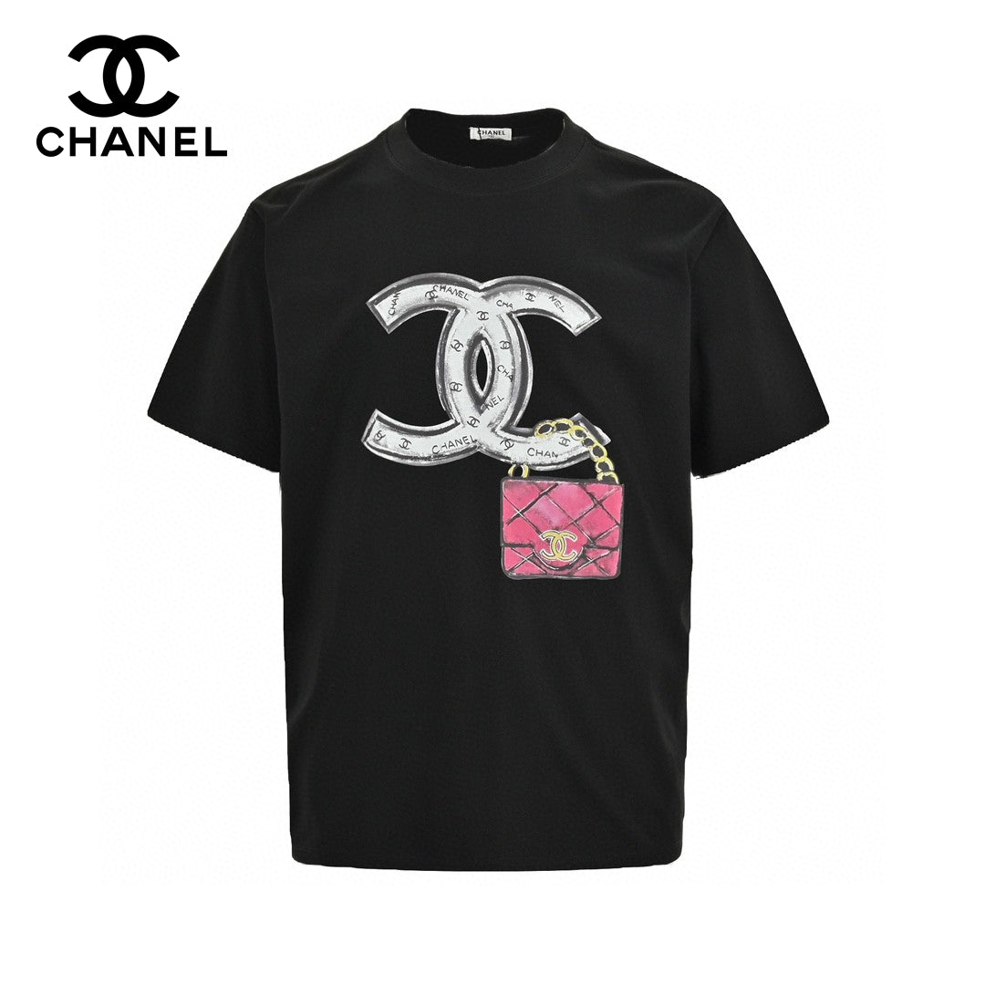 Chanel T-shirt - Black Unisex Streetwear Limited Edition - This Chanel t-shirt features a large, iconic double C logo graphic on the front. The