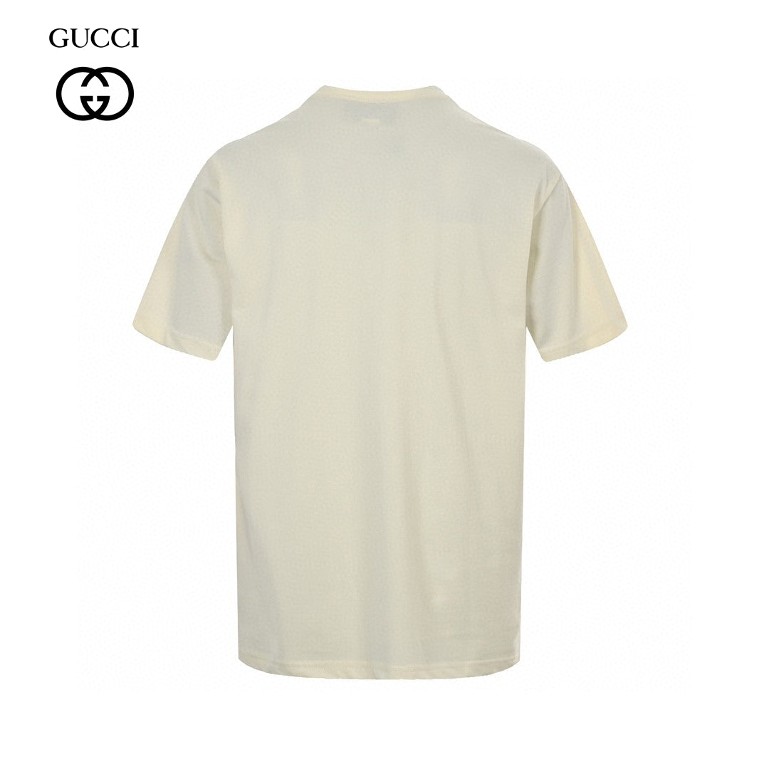 Gucci T-shirt With Heart Graphic - Cream Unisex Streetwear Limited Edition - <span>Playful and stylish. Features a red heart cartoon graphic. Green and red stripe design with