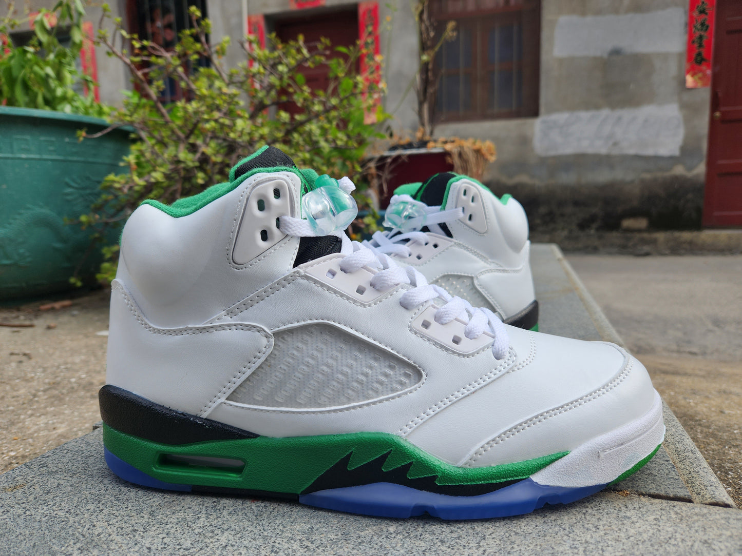 Jordan 5 White, Green And - Black Unisex Streetwear Limited Edition - Refresh your sneaker collection with the Air Jordan 5 in a crisp white, green, and