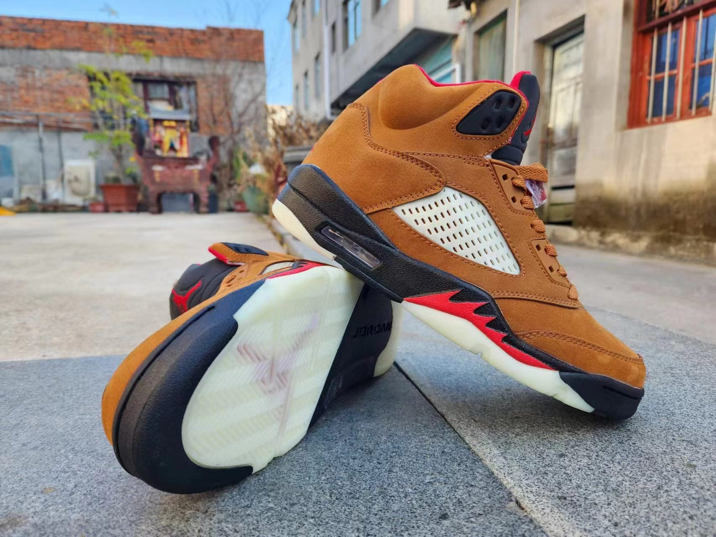 Jordan 5 And Tan - Red Unisex Streetwear Limited Edition